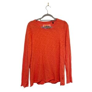 Color ATM Slub Long Sleeve Tee Orange Coral Lightweight Crewneck Casual Medium